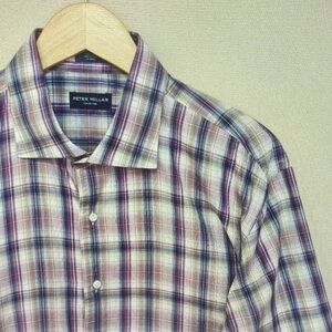 Peter Millar Men's Plaid Shirt - Purple and White